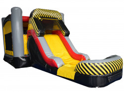 Fun zone combo Module gonflable Fun Zone Combo multizone avec toboggan escalade et zone de saut colorée.