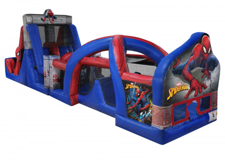 Spiderman Run Course gonflable Spiderman avec obstacles pour événements amusants au Québec.