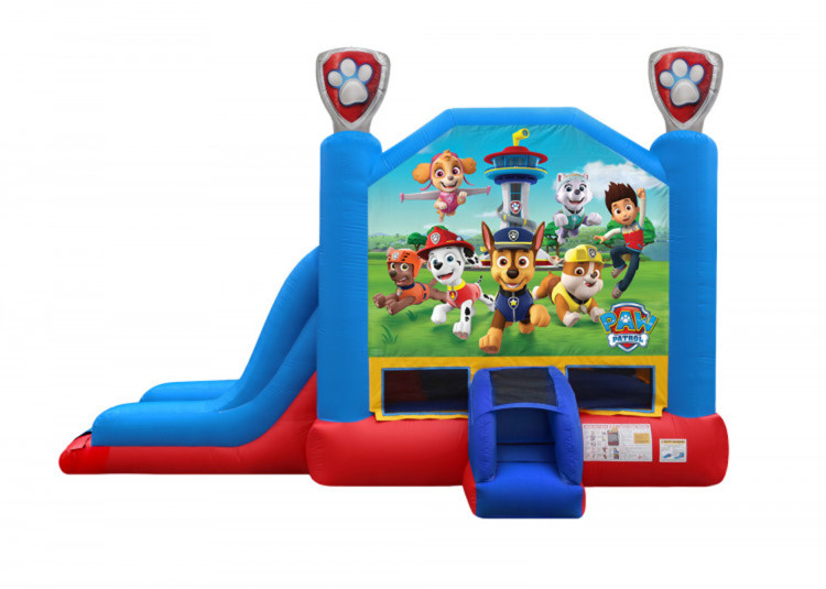 Paw Patrol  Combo Module gonflable  Pat Patrouille Combo avec personnages de la série, zone de saut, glissade et panier.