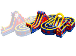 Parcours gonflable géant Ultime Ninja avec obstacles et trois glissades doubles