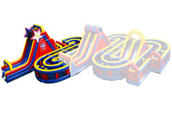 Parcours gonflable géant Ultime Ninja avec obstacles et trois glissades doubles