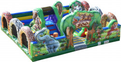 Jeu gonflable Parc Safari pour enfants avec éléphant girafe tunnels et décor jungle